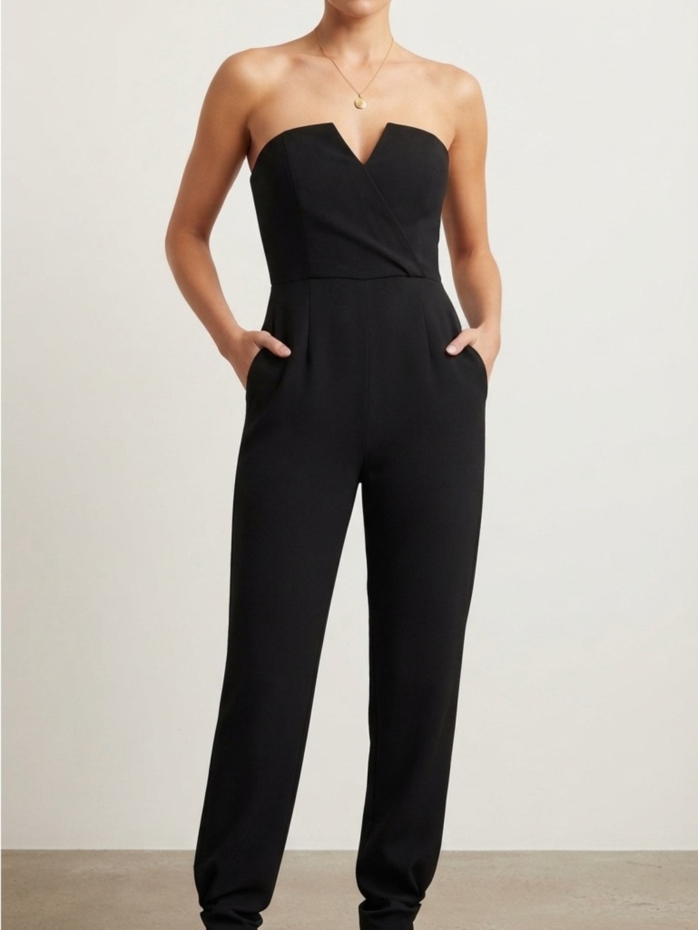 Elegant Black Strapless Jumpsuit with V-Notch